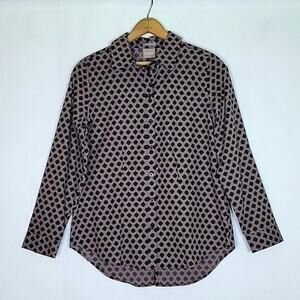 Chico's Taupe Black Dot Wrinkle Resistant Button Front Shirt Size Small S